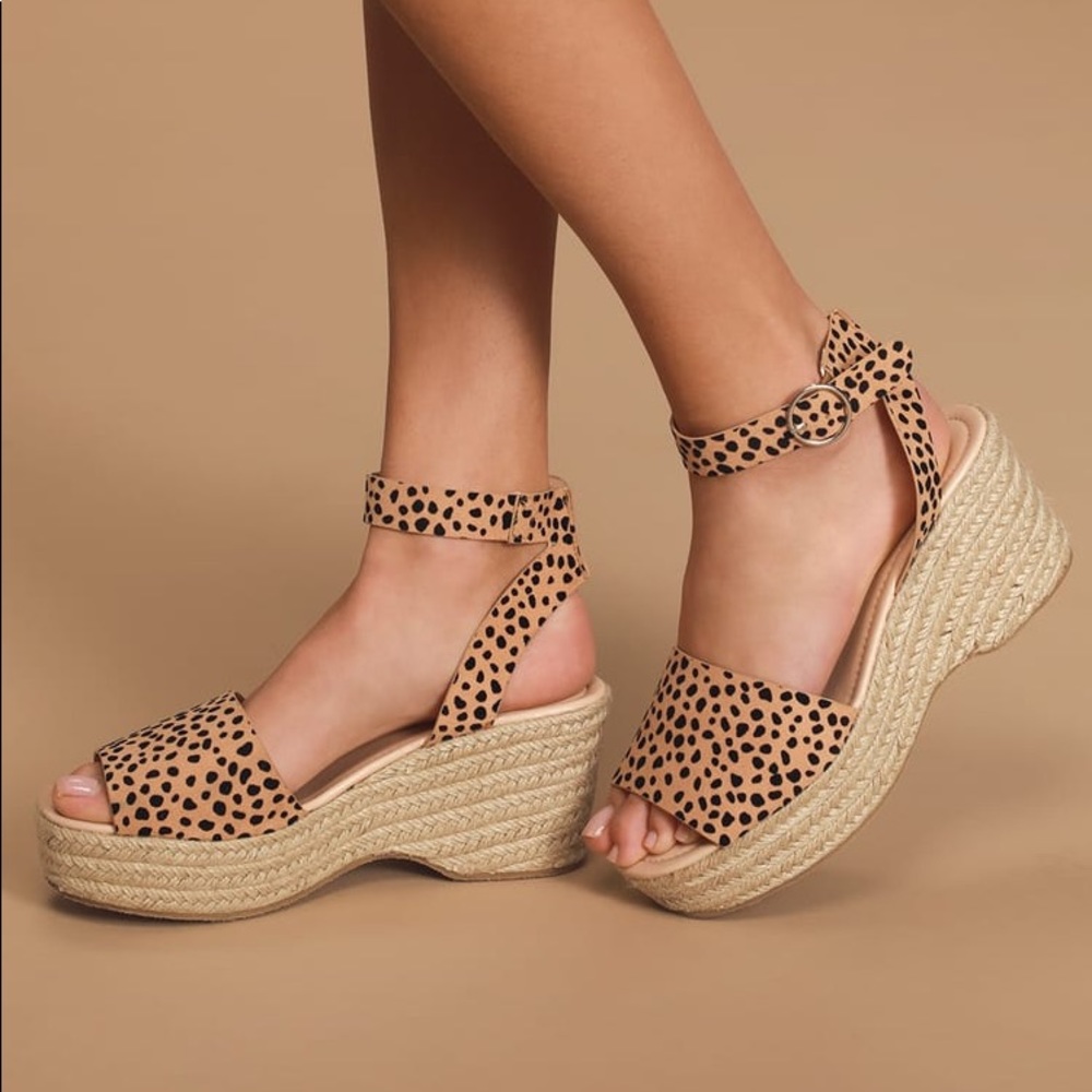 Elyse Tan/Black Cheetah Print Platform Espadrilles